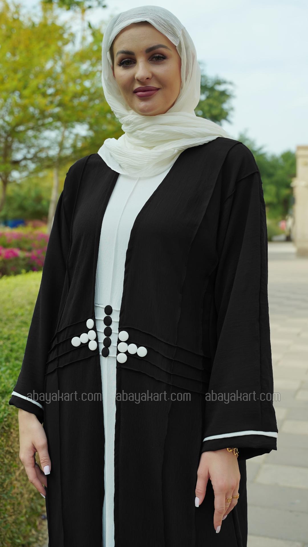 Bulk CEY Modest Dress with a Shrug and Show Button in OffWhite and Black