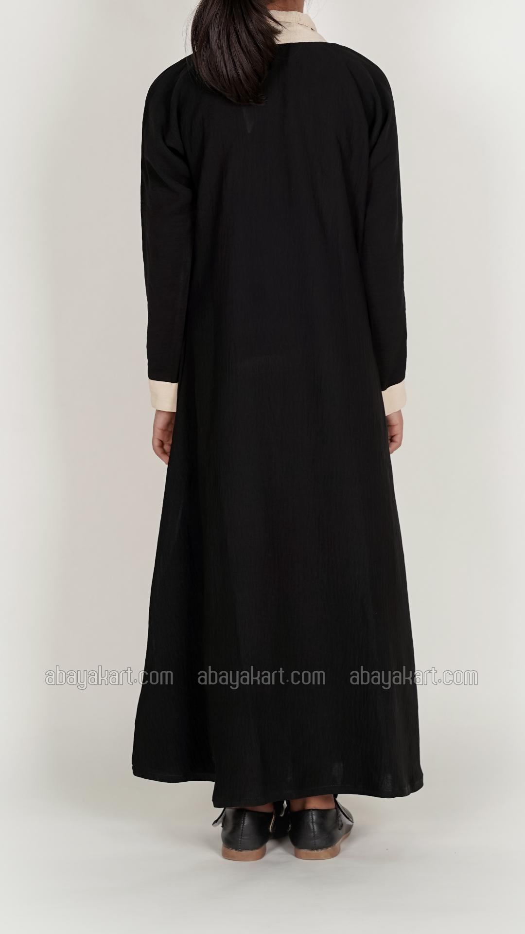 Bulk Collared Kids Abaya with Show Buttons on the Front in Cream and Black