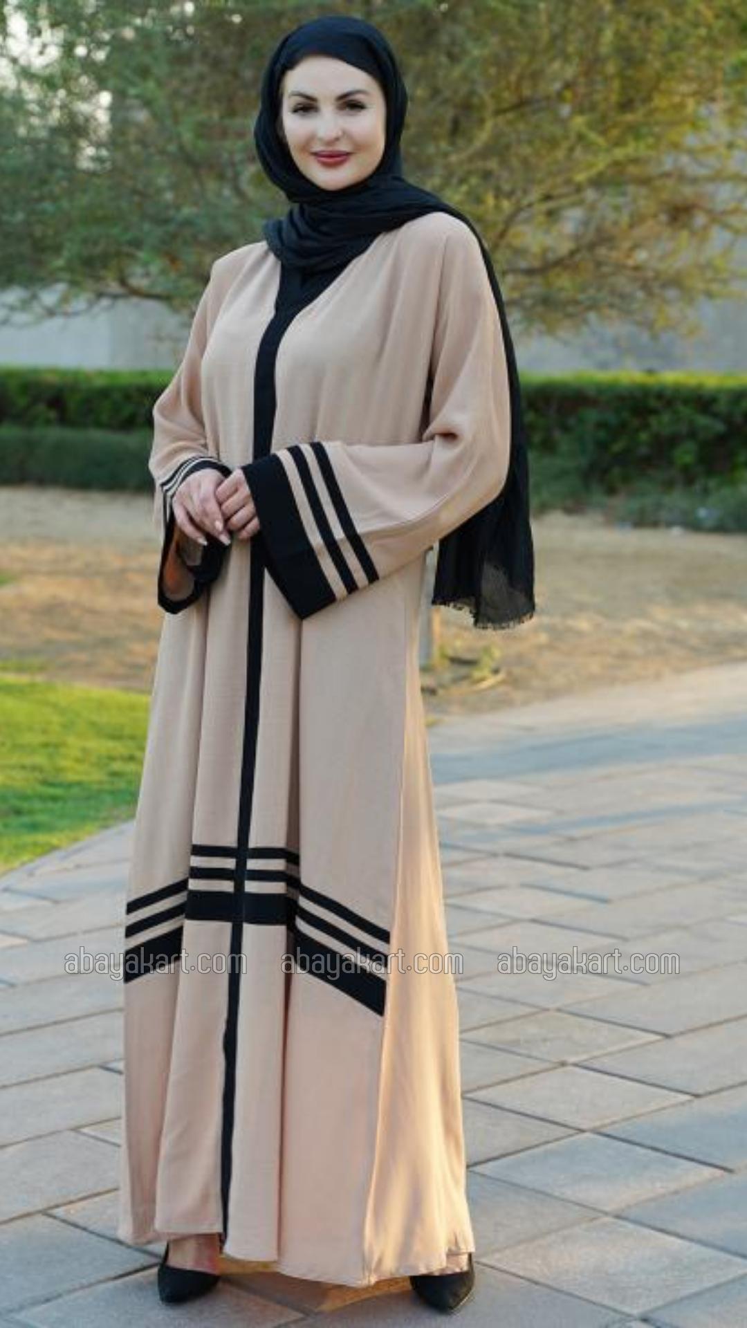 Bulk Trendy Abaya With Band Work On the Front and Sleeves in Cream