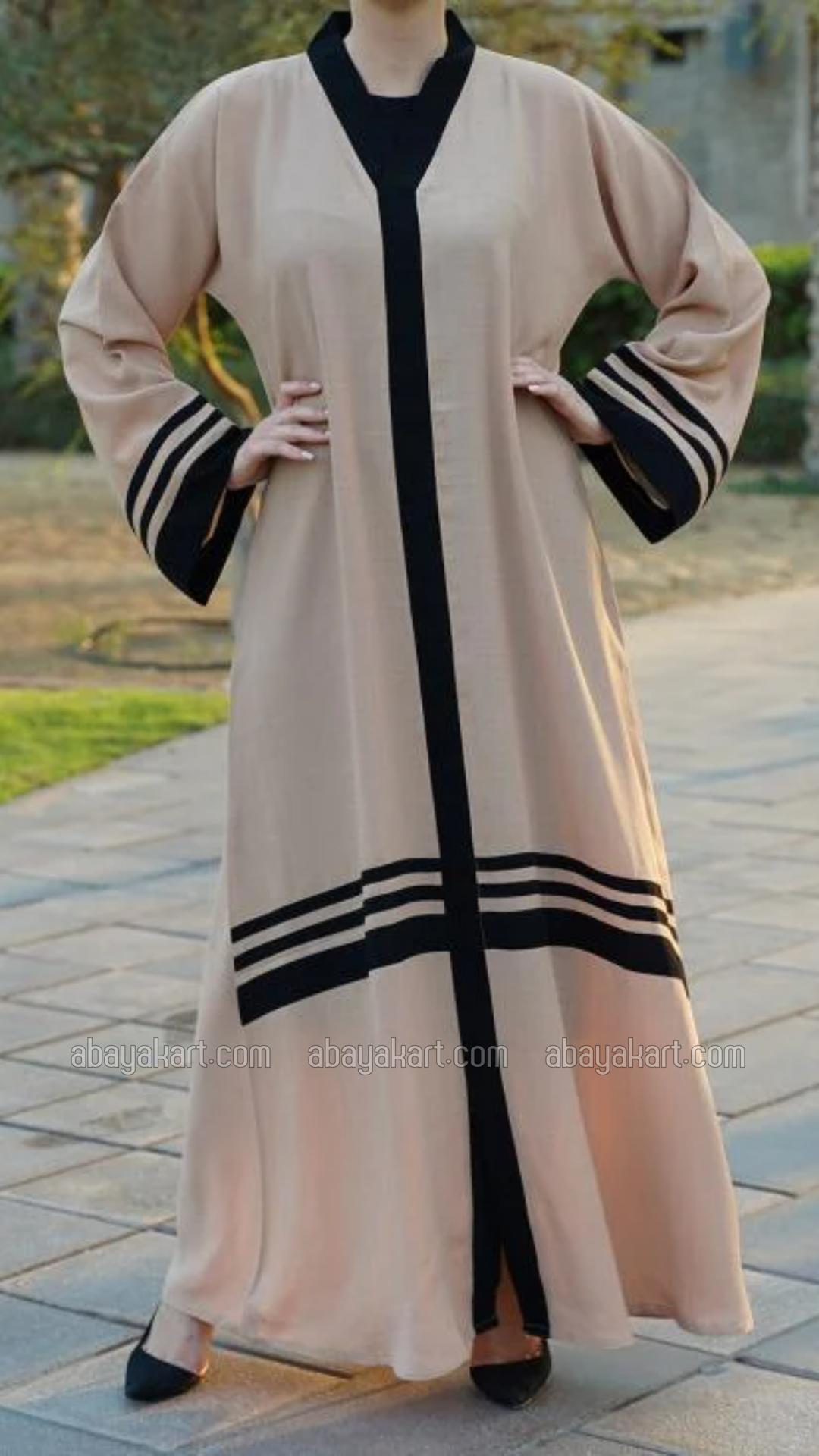 Bulk Trendy Abaya With Band Work On the Front and Sleeves in Cream