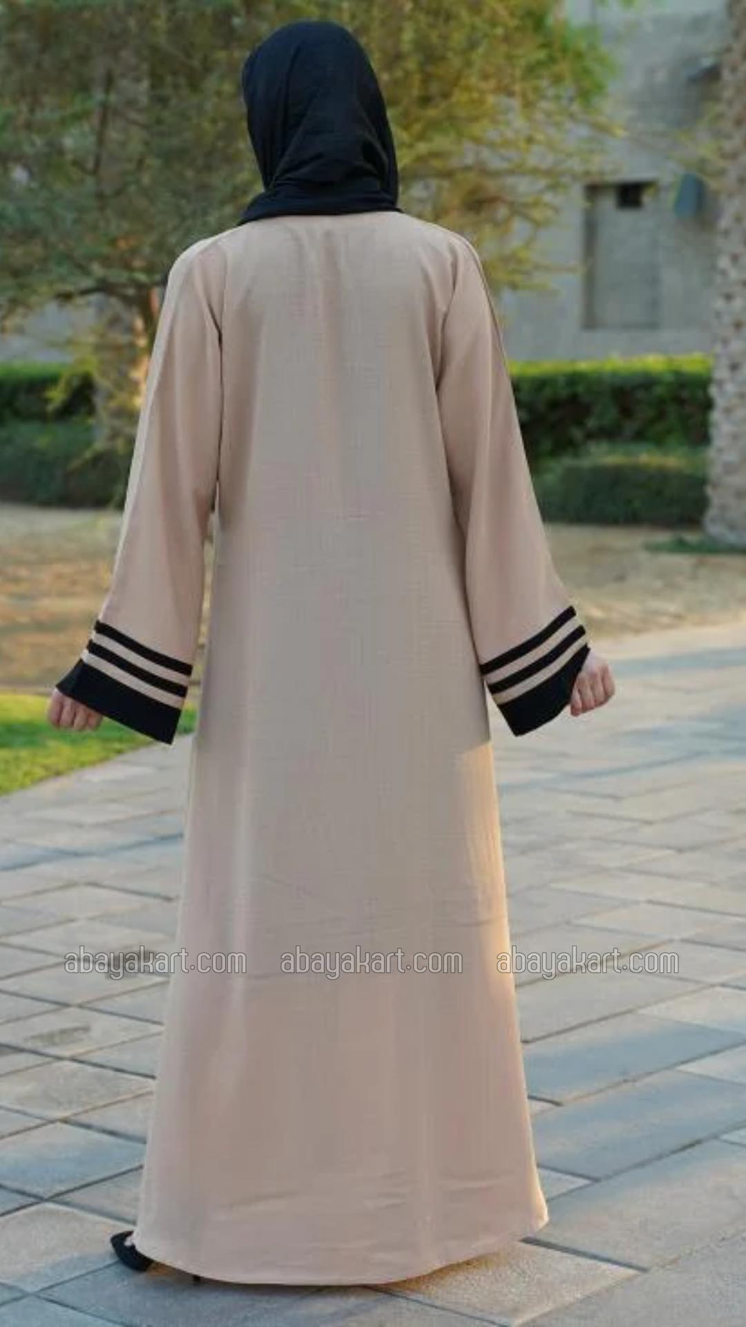 Bulk Trendy Abaya With Band Work On the Front and Sleeves in Cream