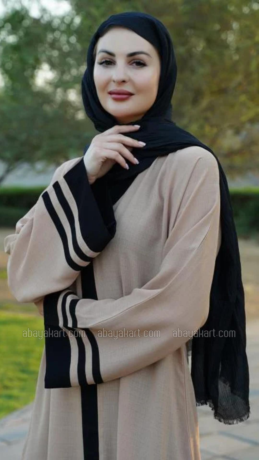 Bulk Trendy Abaya With Band Work On the Front and Sleeves in Cream