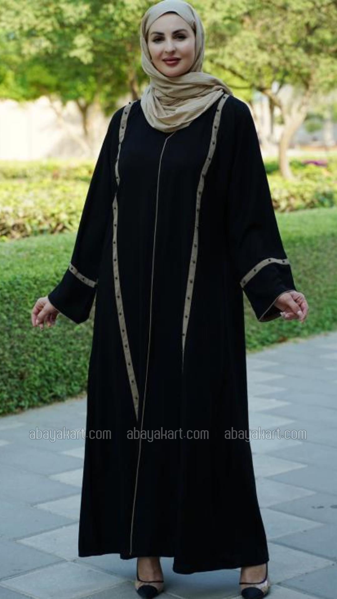 Bulk Abaya with Pearl work and Piping on the Front and Sleeves