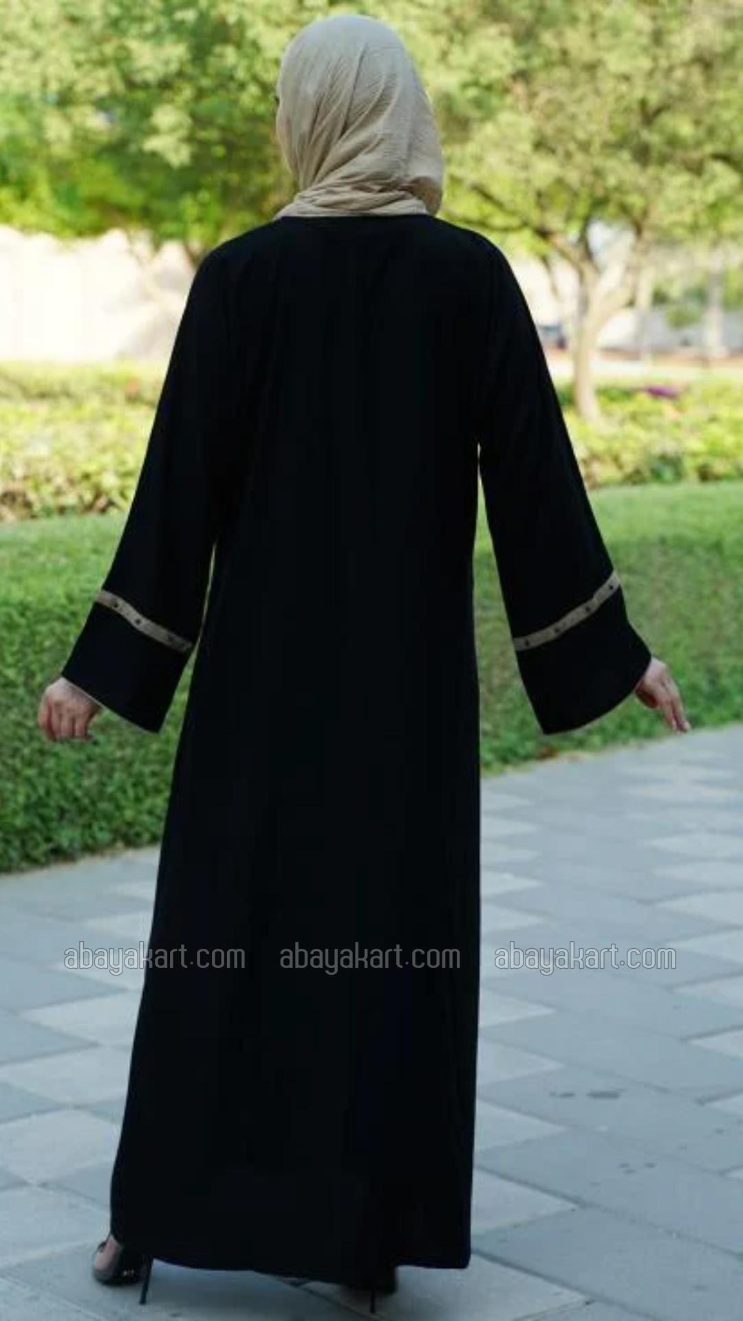 Bulk Abaya with Pearl work and Piping on the Front and Sleeves