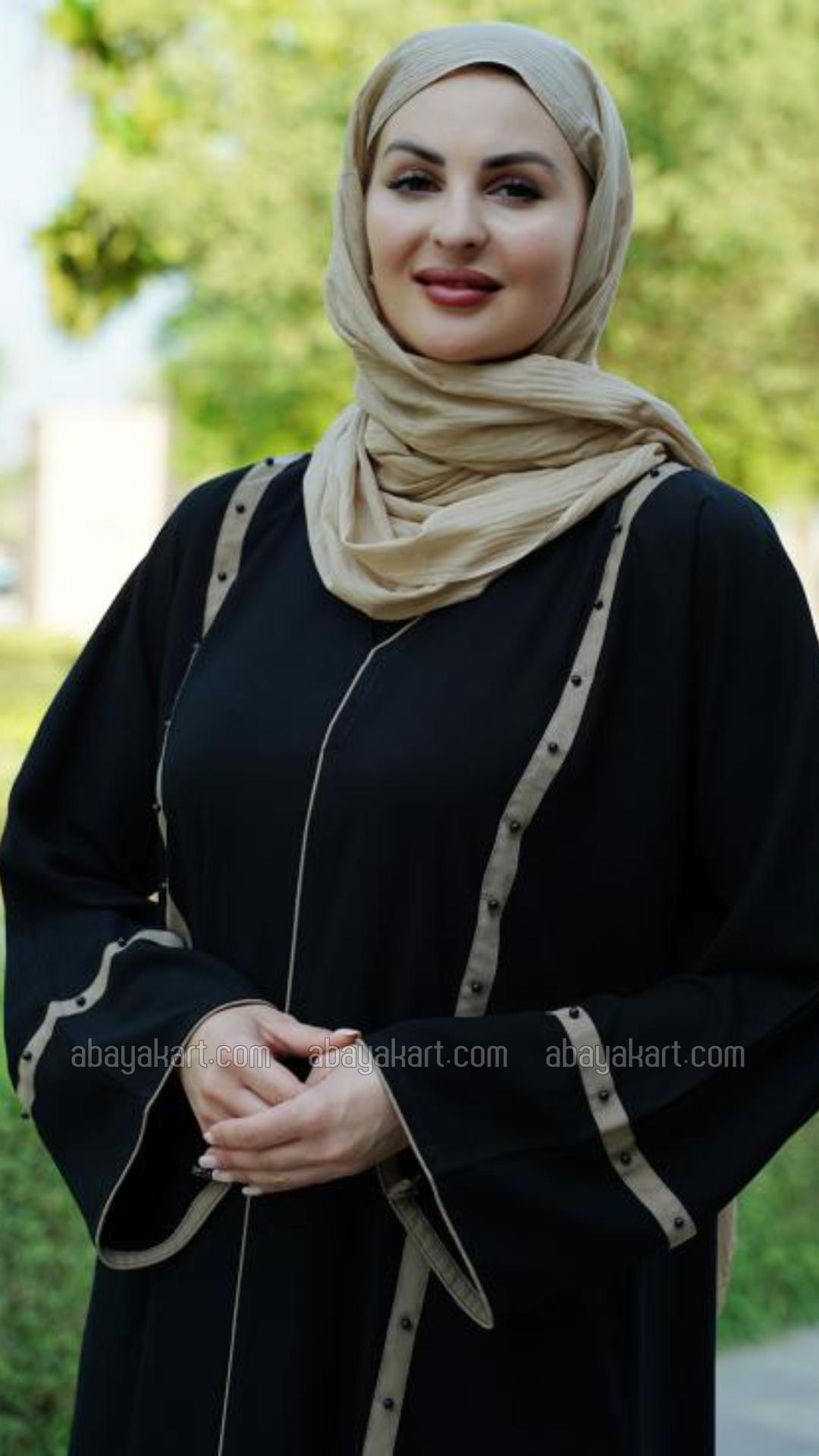 Bulk Abaya with Pearl work and Piping on the Front and Sleeves