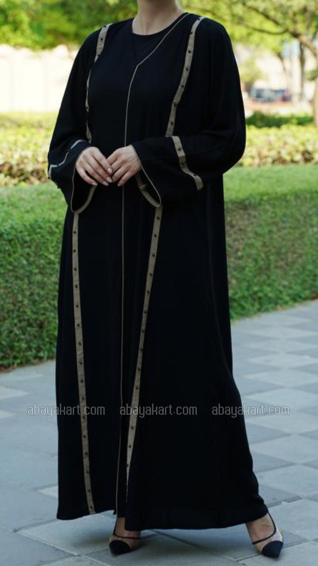Bulk Abaya with Pearl work and Piping on the Front and Sleeves