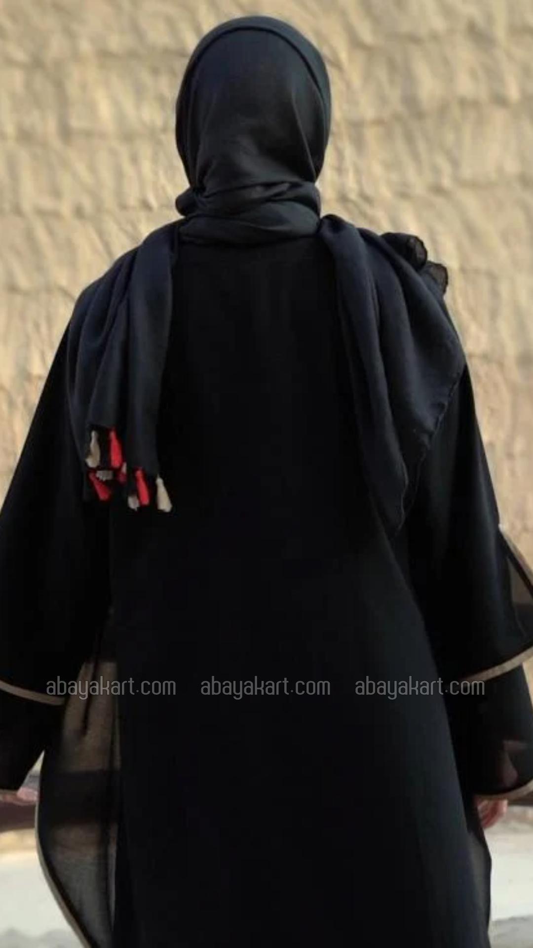 Bulk Black Abaya with an Attached Shrug and DoubleLayered Sleeves