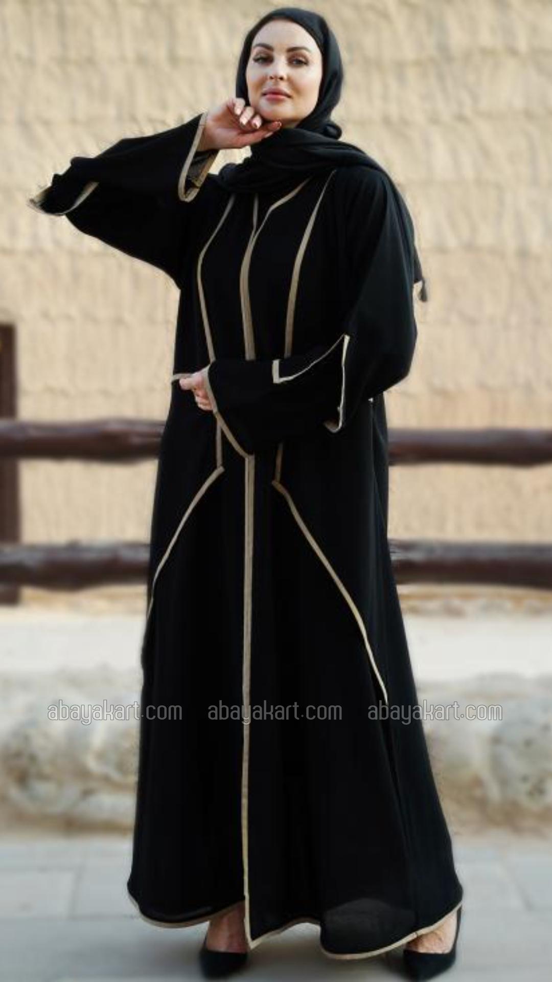 Bulk Black Abaya with an Attached Shrug and DoubleLayered Sleeves