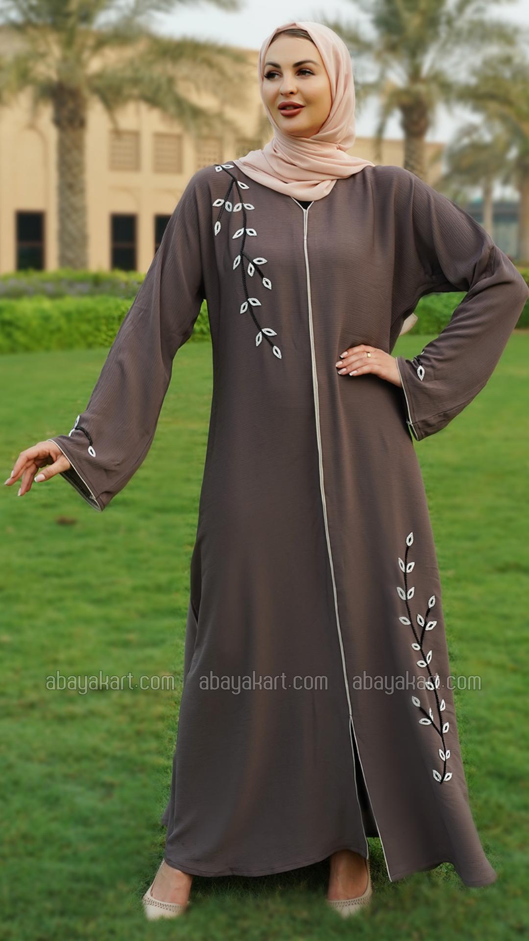 Bulk Brown Zoom Abaya with Piping and Crystal Handwork