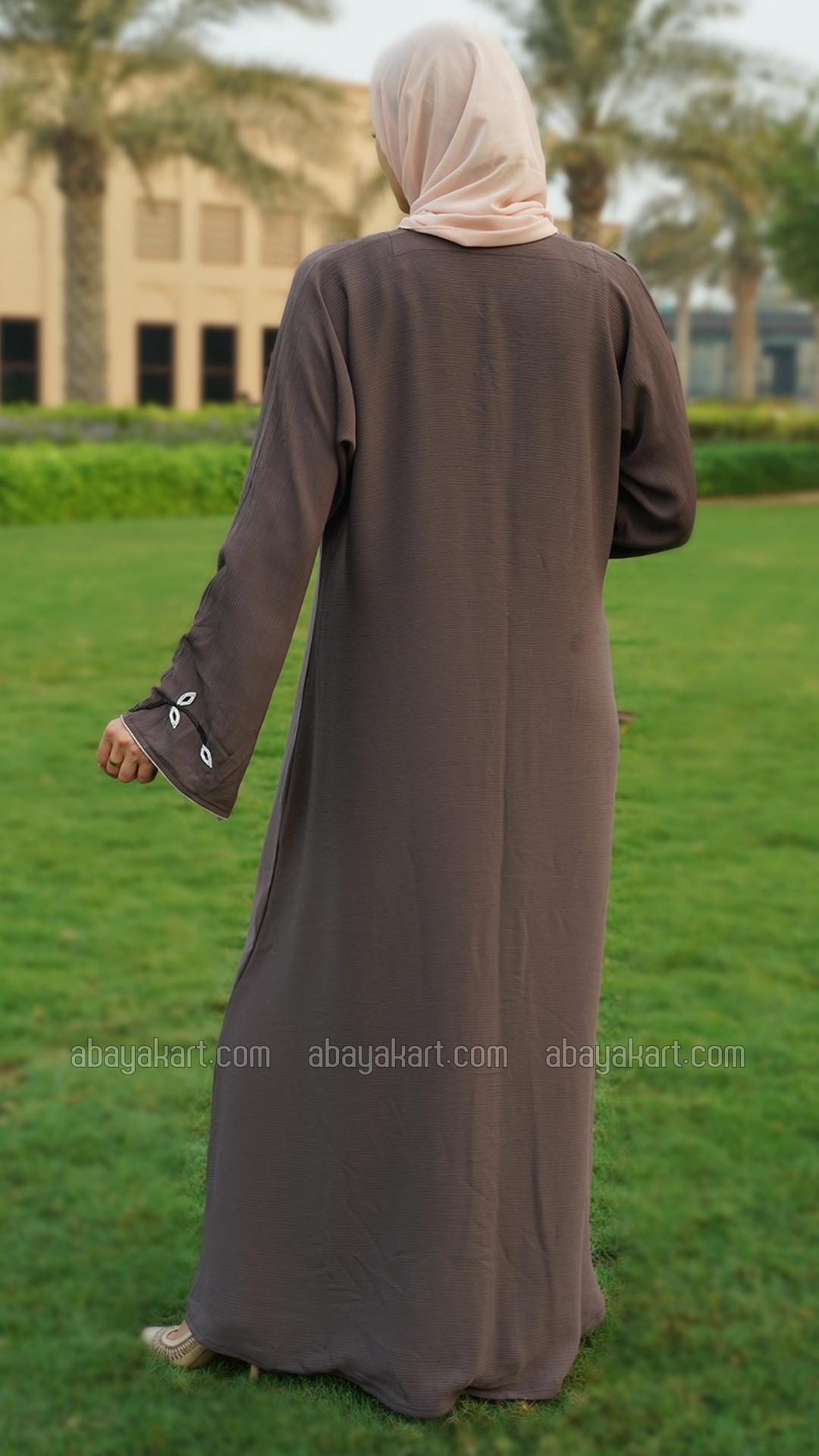 Bulk Brown Zoom Abaya with Piping and Crystal Handwork