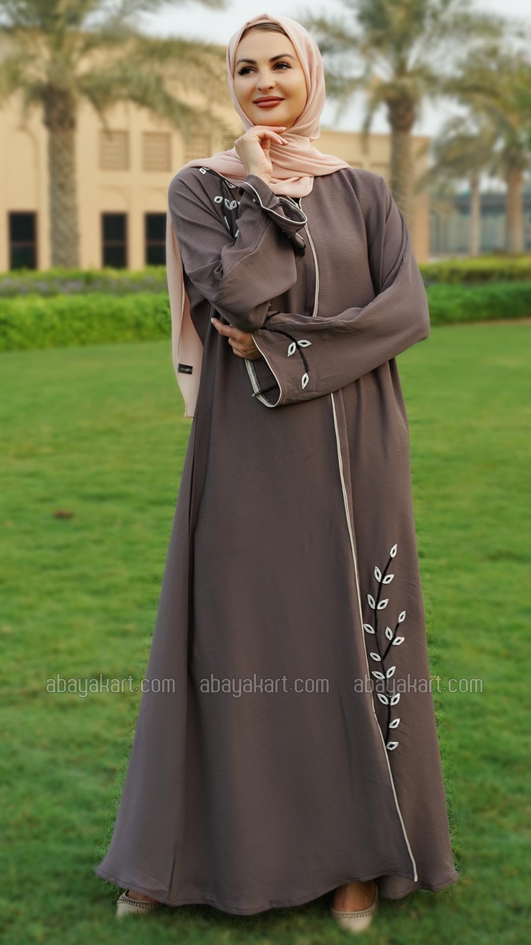 Bulk Brown Zoom Abaya with Piping and Crystal Handwork