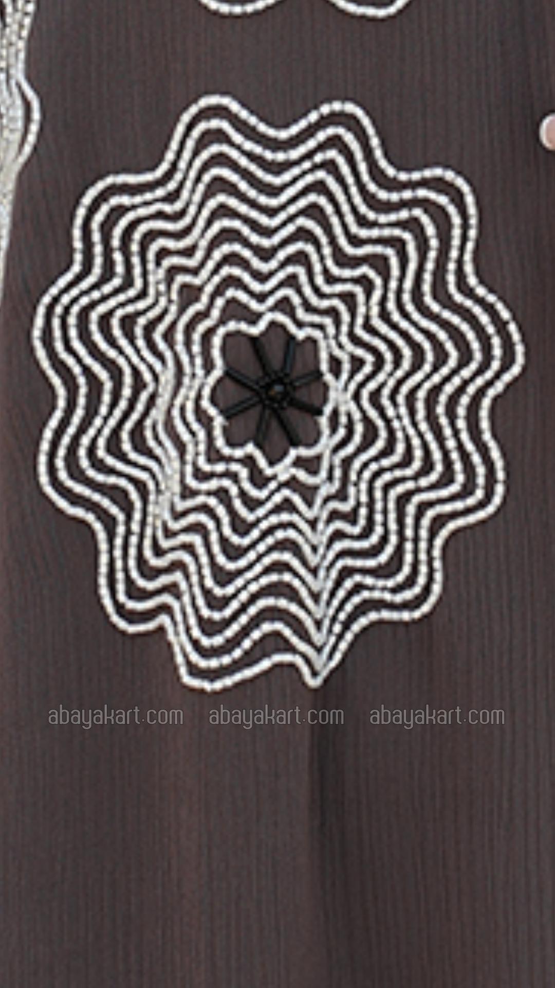 Bulk Zoom Simple Front Open Abaya with Crystal Handwork and Pleat Work on the Sleeves in Brown