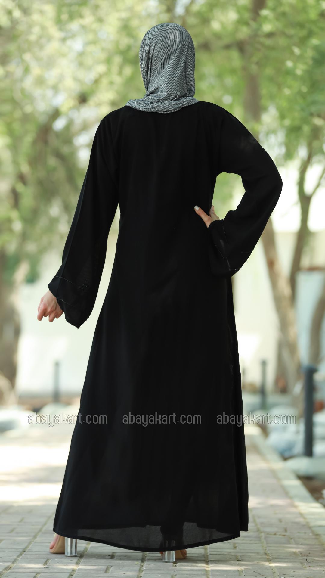 Bulk Masha Crepe Simple Abaya With Black Crystal Hand Work In Black