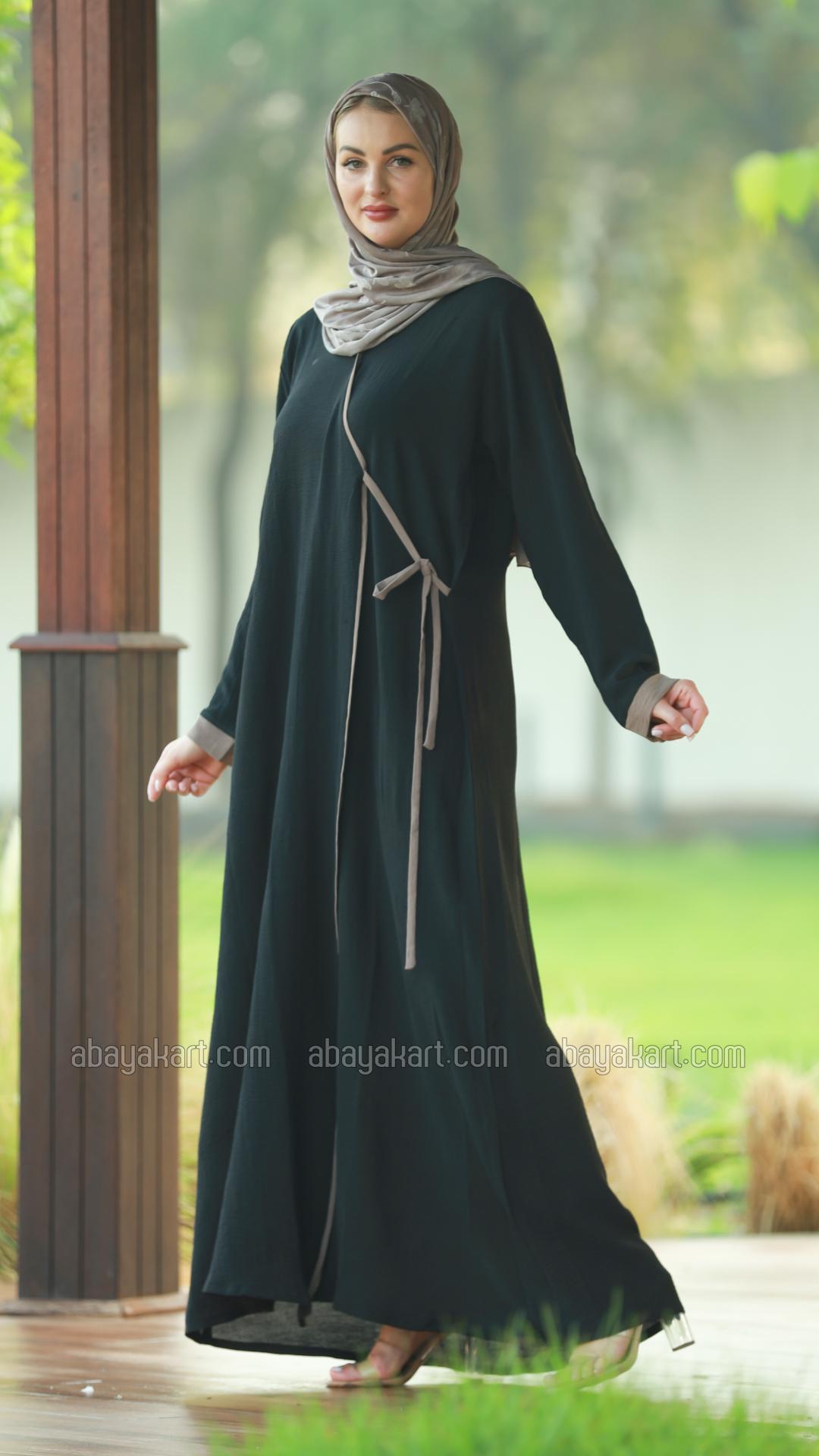 Bulk FrontOpen Modest Dress with Piping on the Front and a Belt in Black