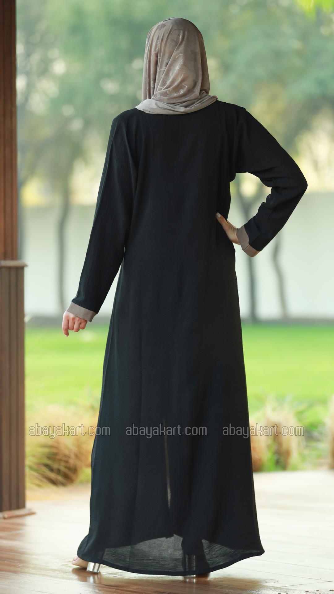 Bulk FrontOpen Modest Dress with Piping on the Front and a Belt in Black