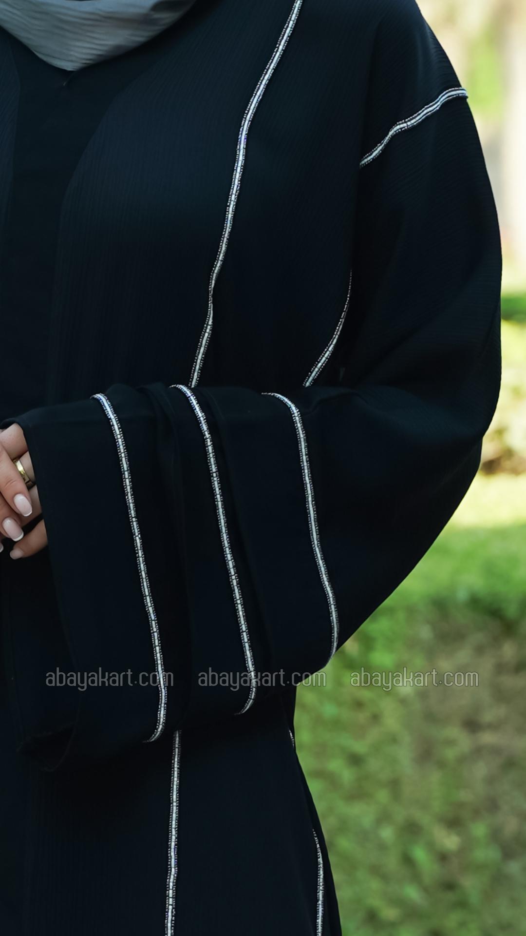 Bulk Zoom Abaya with Beaded Handwork on the Front and Sleeves in Black