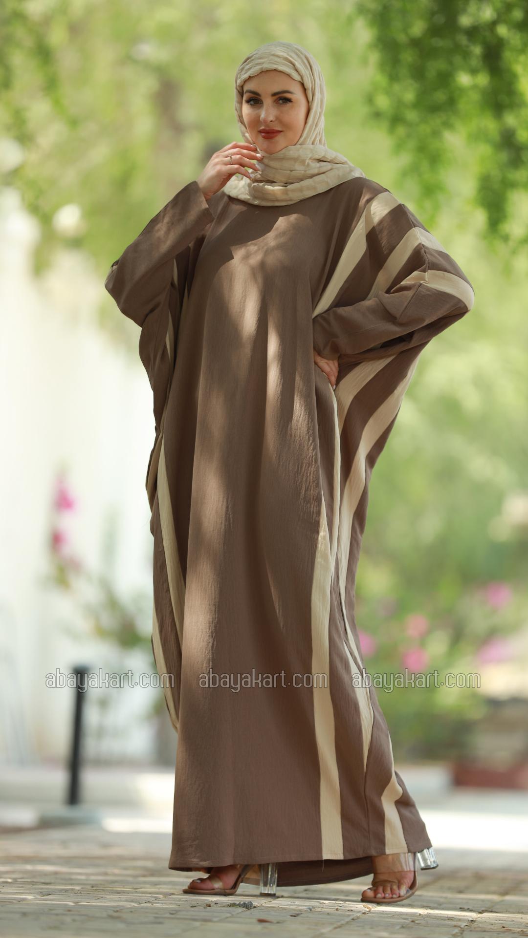 Bulk Kaftan With Cream Band Work In Brown