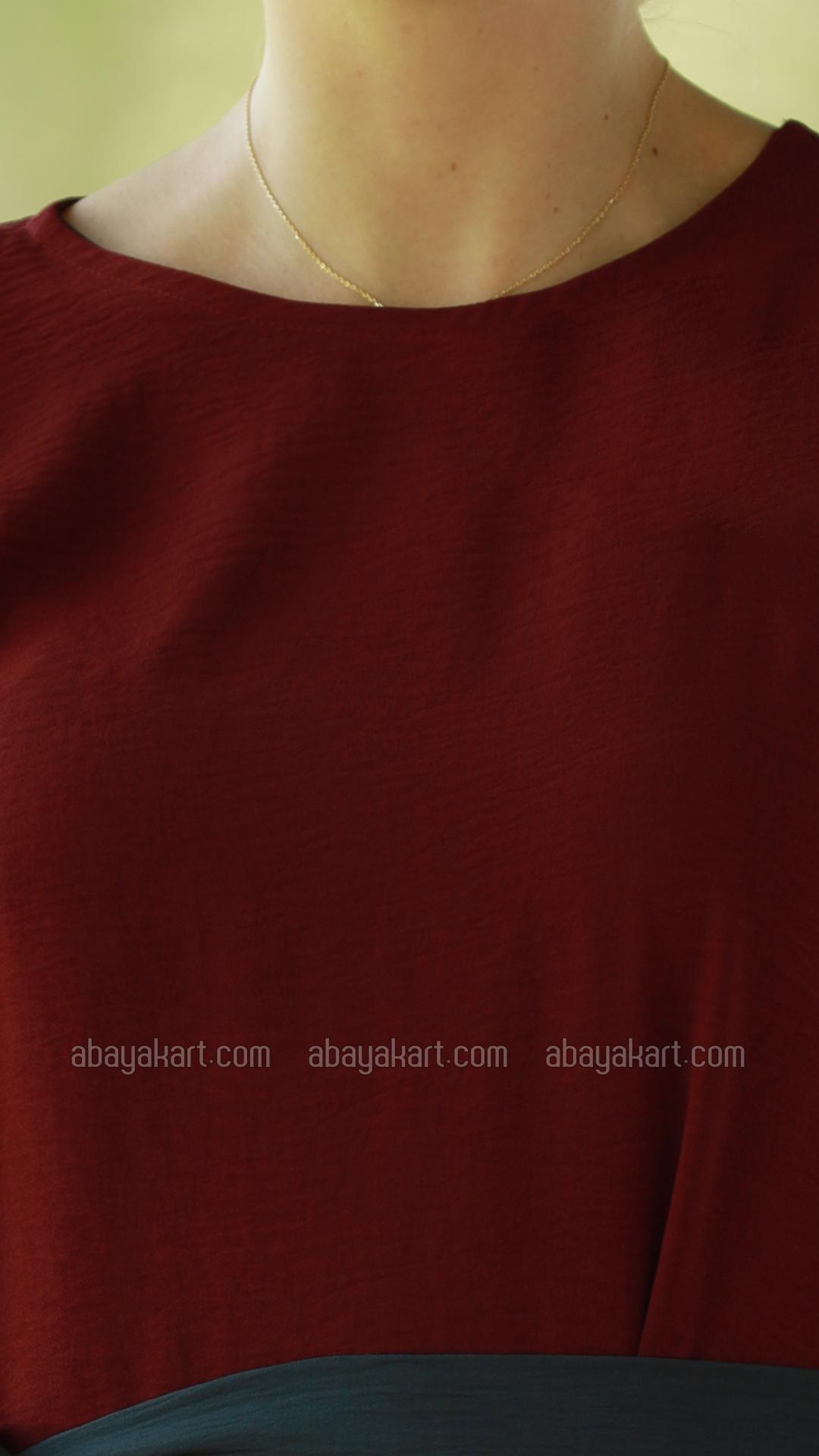 Bulk Modest Dress with a One Side Pocket and a Belt in Maroon and Dark Grey