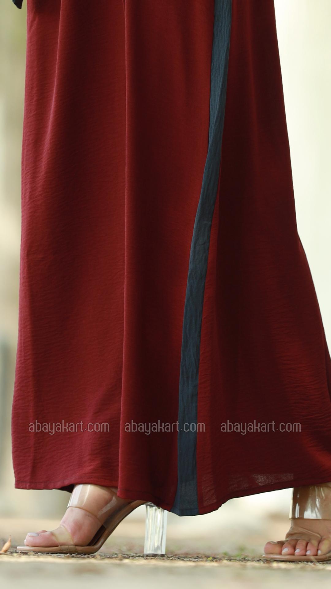 Bulk Modest Dress with a One Side Pocket and a Belt in Maroon and Dark Grey