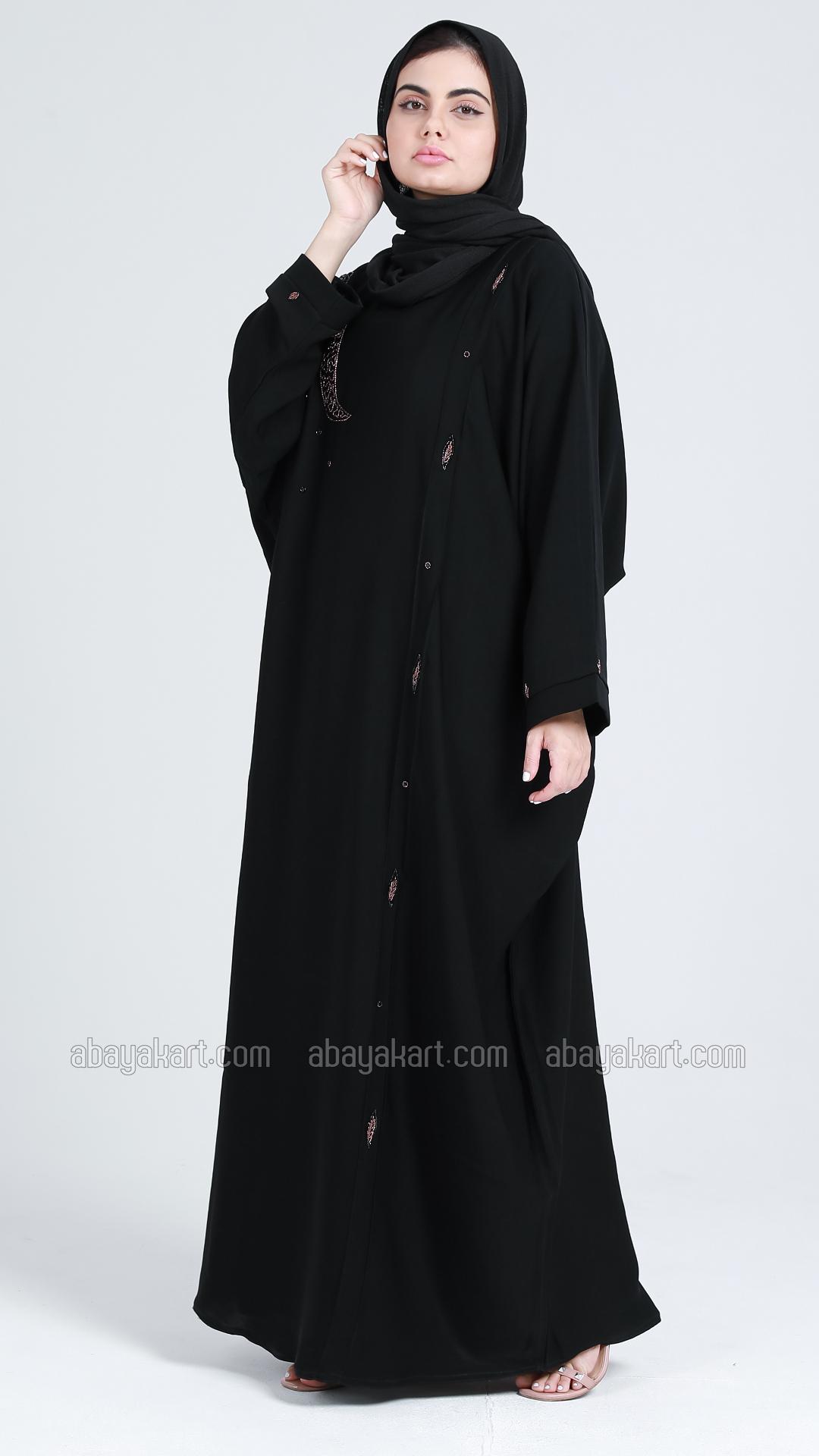 Bulk Nida Matte Modest Dress With Handwork On Front And Sleeve In Black