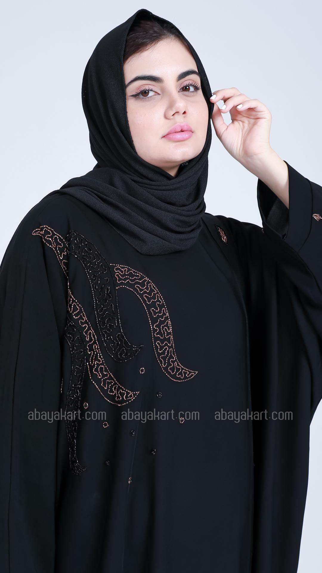 Bulk Nida Matte Modest Dress With Handwork On Front And Sleeve In Black