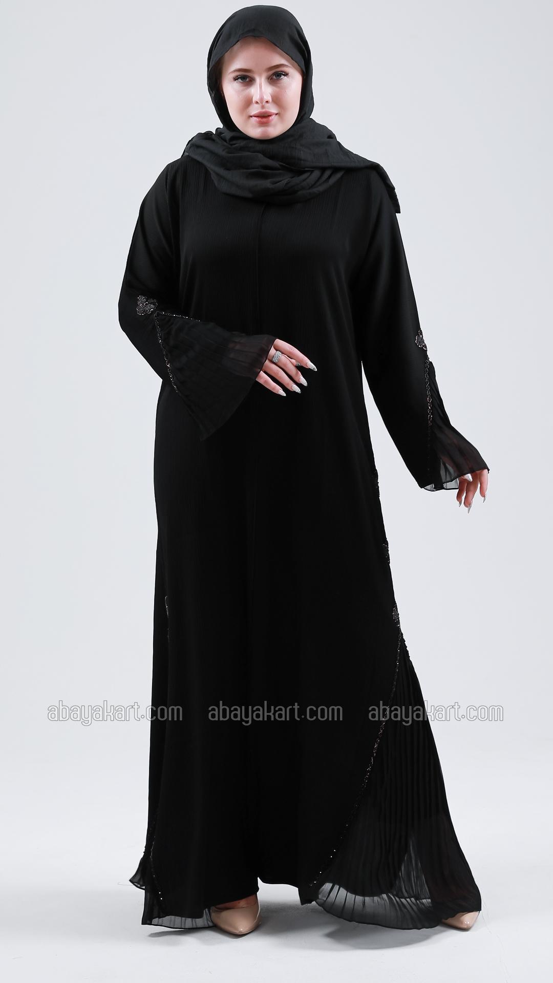 Bulk Black Zoom Abaya with Handwork and Pleated Design