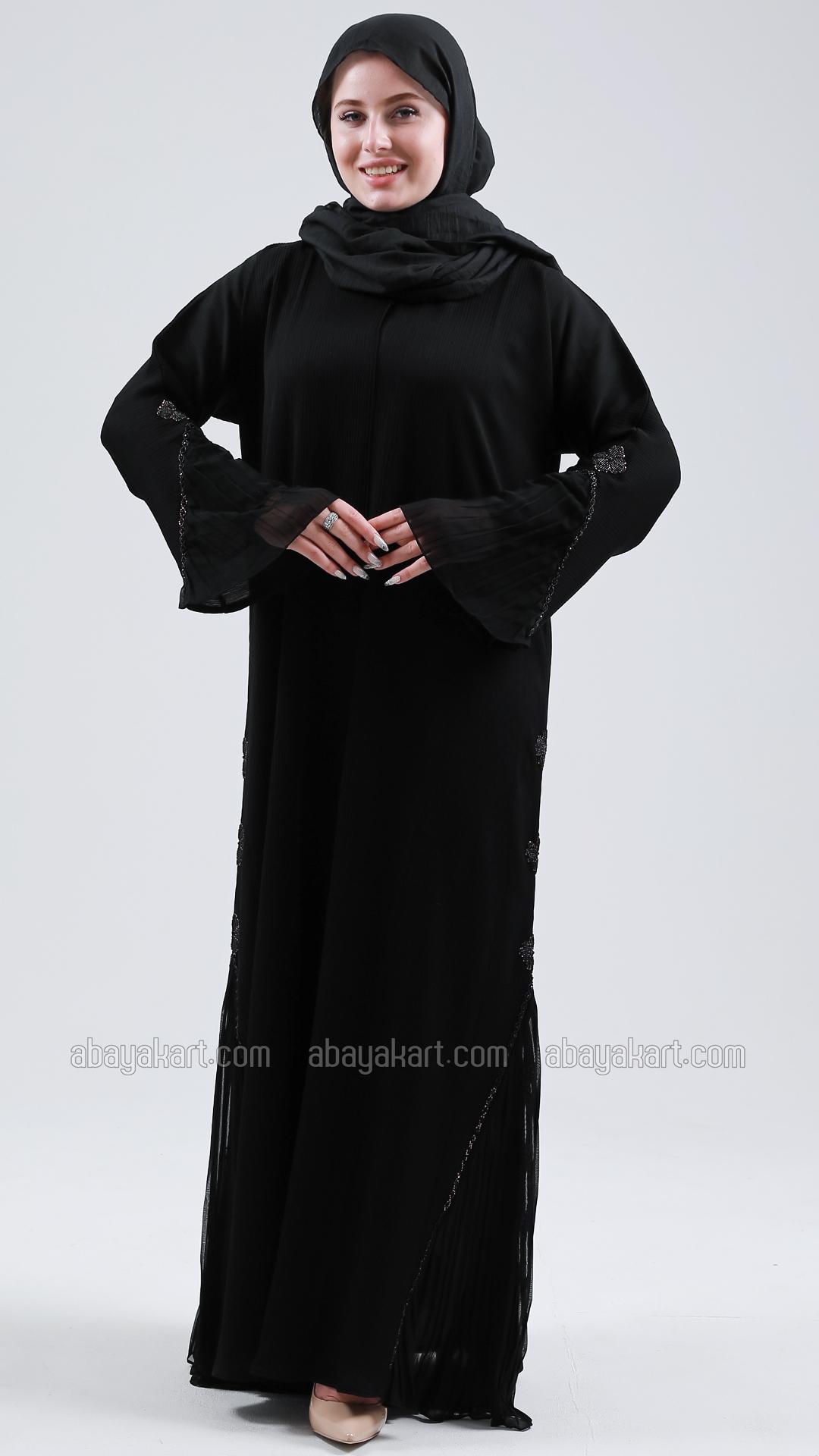 Bulk Black Zoom Abaya with Handwork and Pleated Design