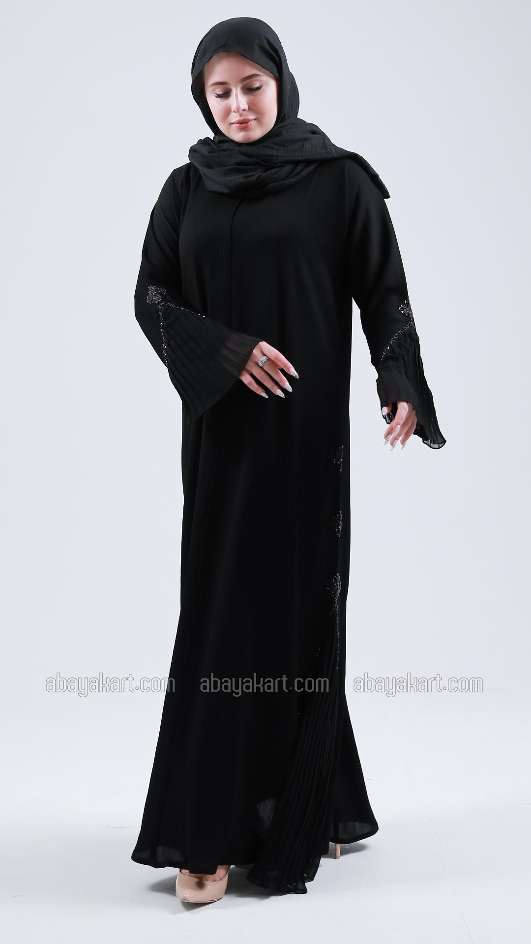 Bulk Black Zoom Abaya with Handwork and Pleated Design