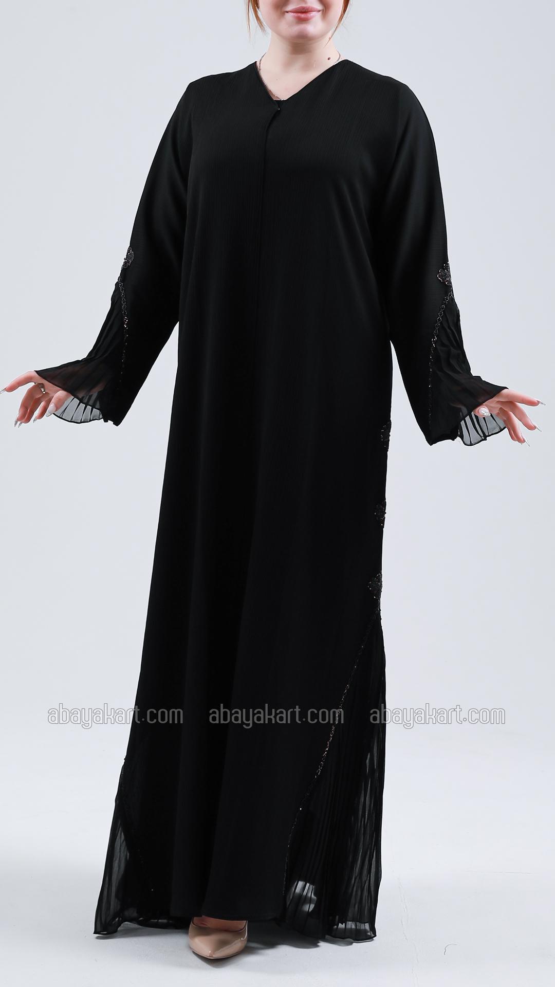 Bulk Black Zoom Abaya with Handwork and Pleated Design