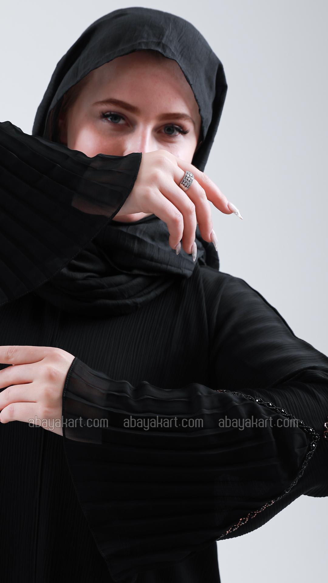 Bulk Black Zoom Abaya with Handwork and Pleated Design