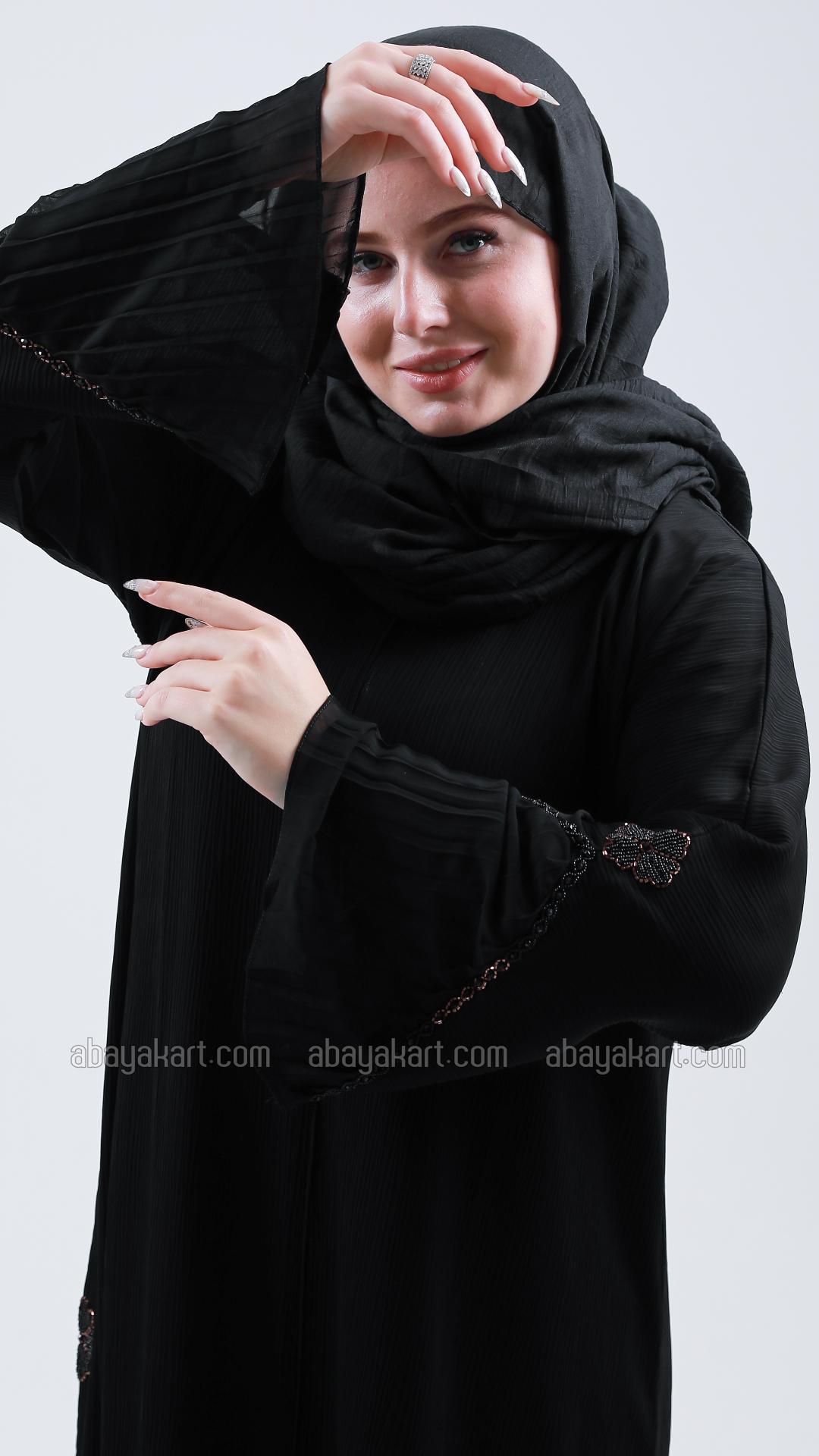 Bulk Black Zoom Abaya with Handwork and Pleated Design