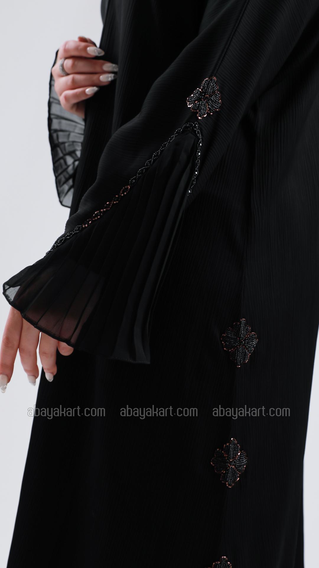 Bulk Black Zoom Abaya with Handwork and Pleated Design