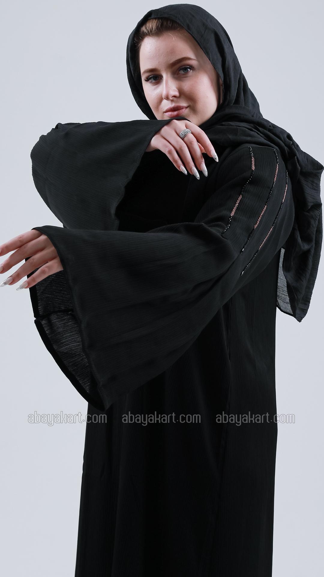 Bulk Black Zoom Abaya with Simple Handwork on the Sleeves