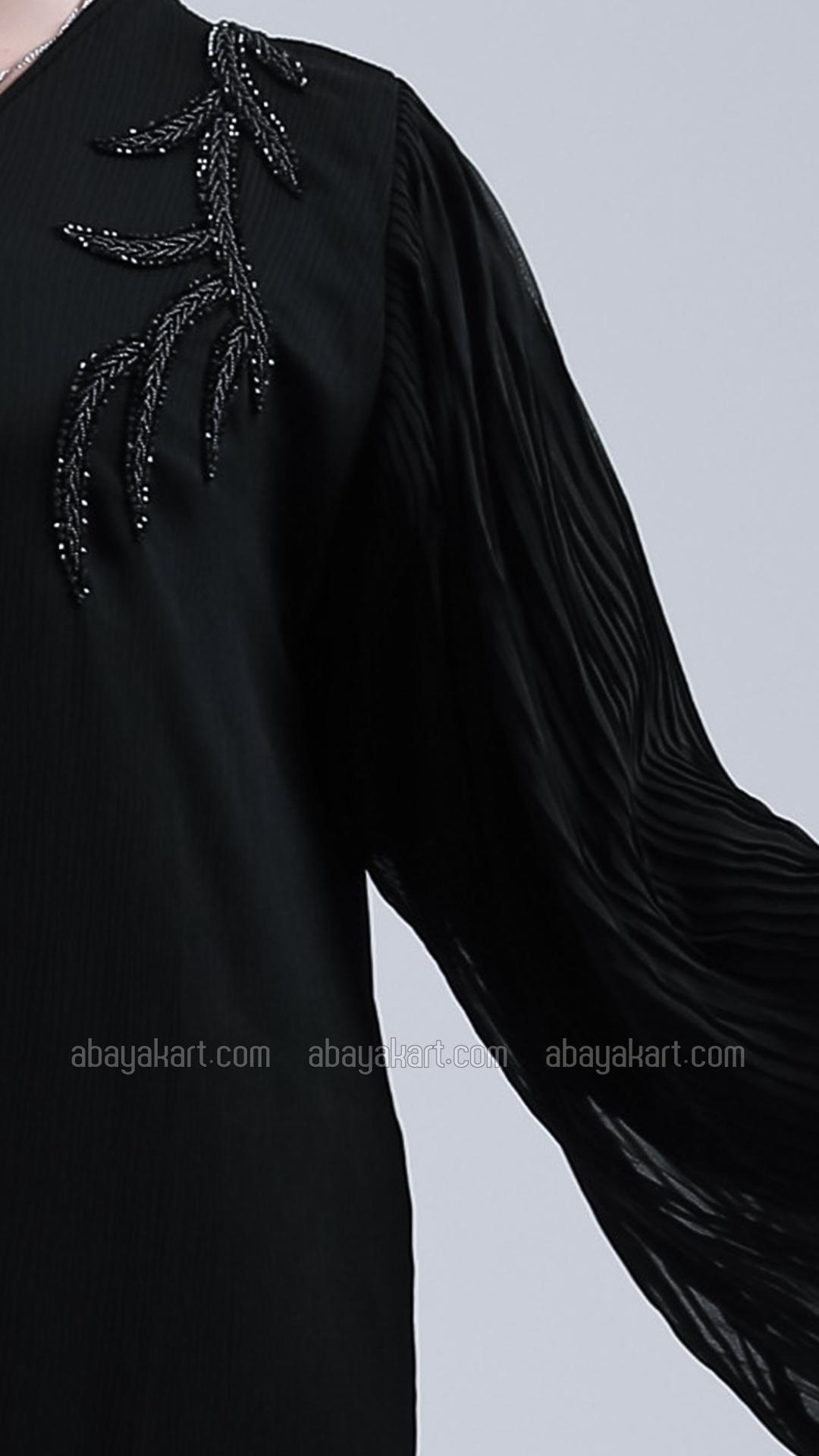 Bulk Black Zoom Abaya with Pleated Chiffon and Handwork