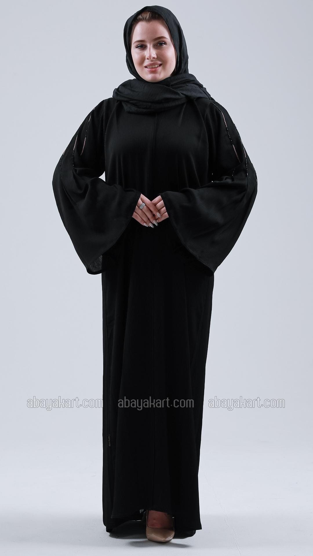 Bulk Black Zoom Abaya with Simple Handwork on the Sleeves