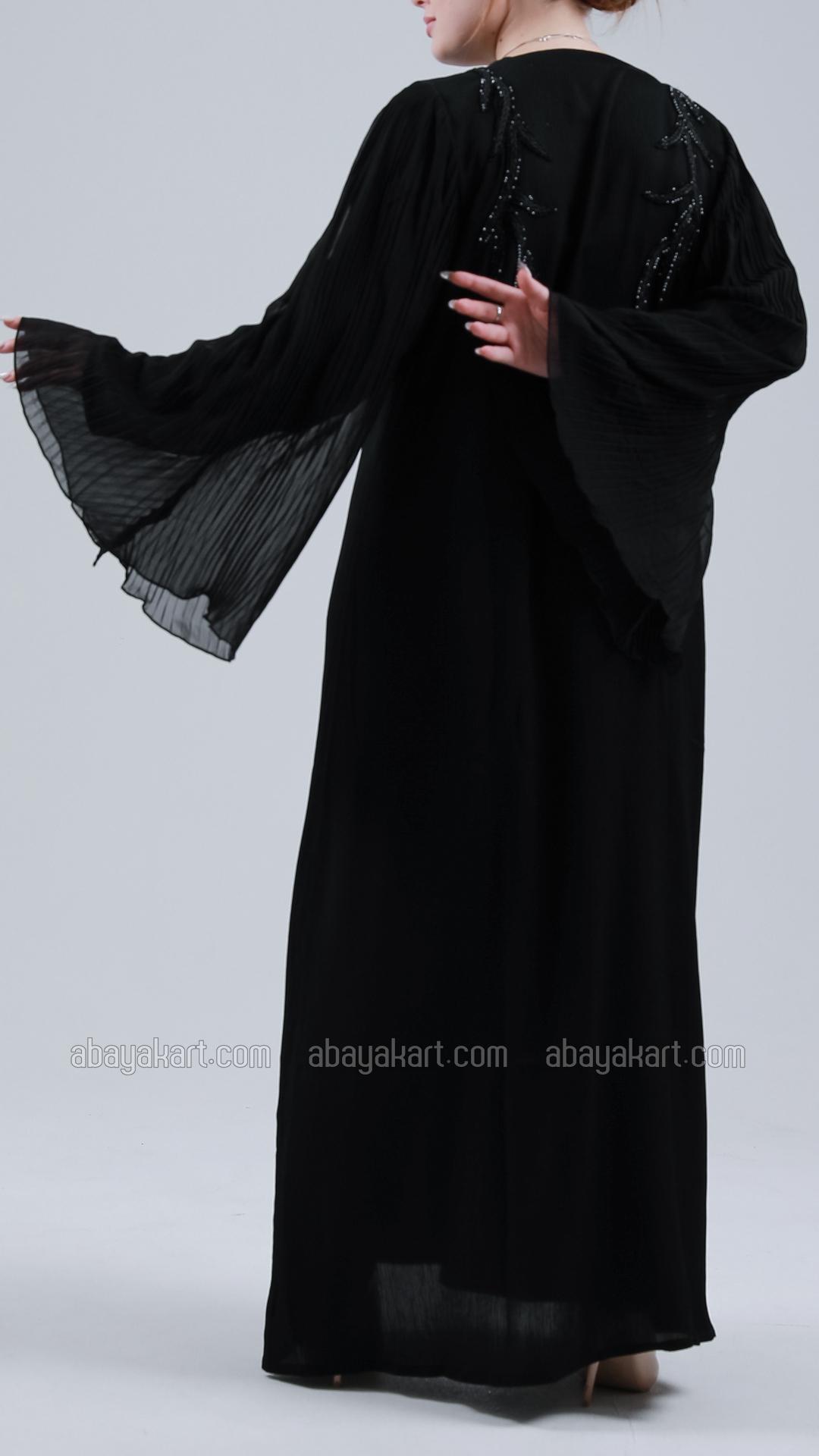 Bulk Black Zoom Abaya with Pleated Chiffon and Handwork
