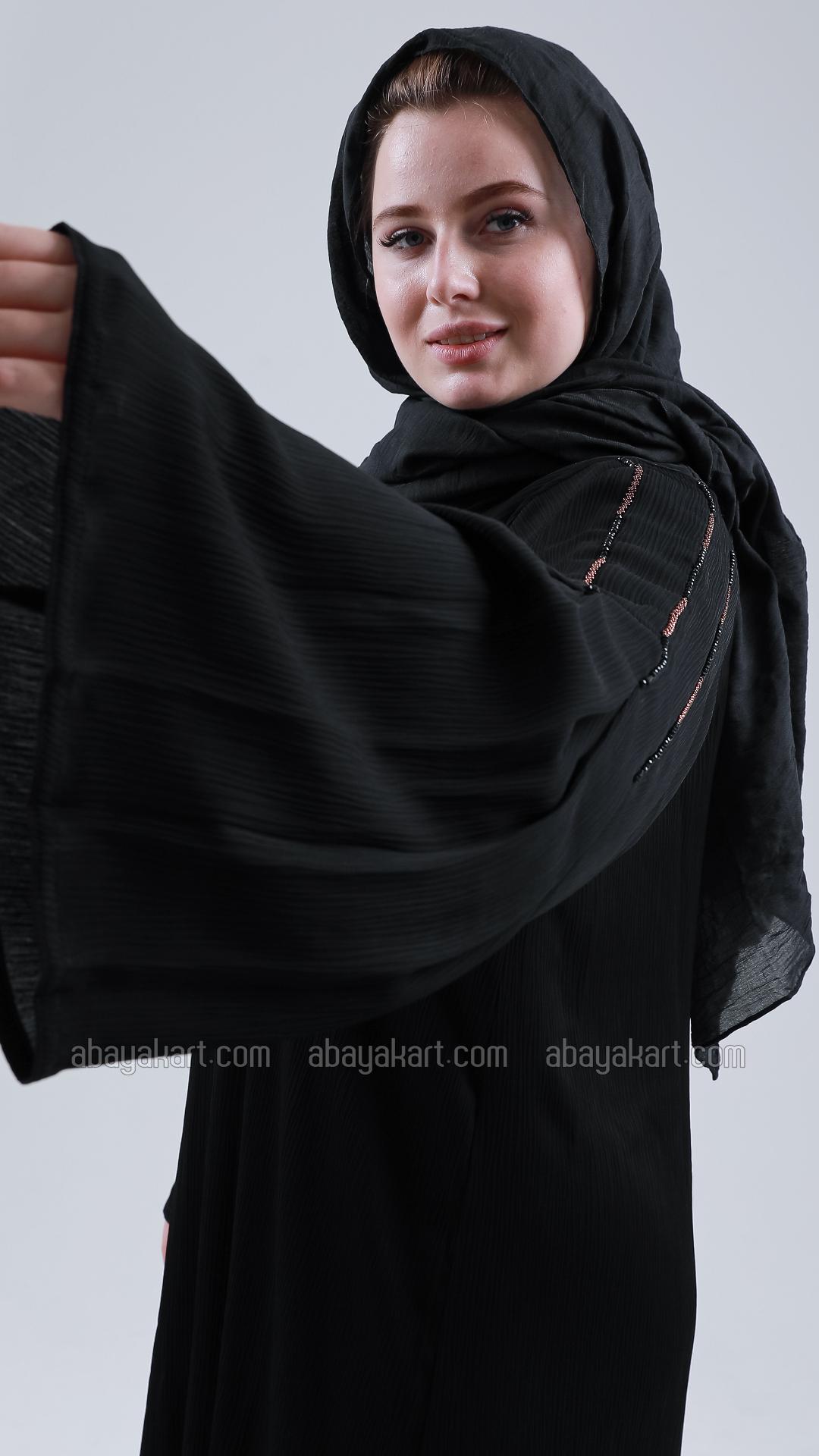 Bulk Black Zoom Abaya with Simple Handwork on the Sleeves