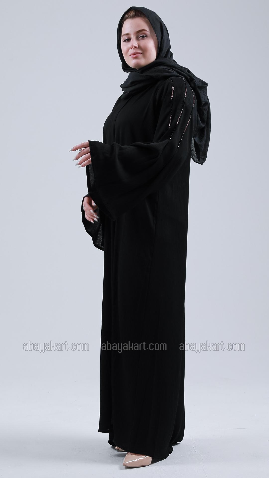Bulk Black Zoom Abaya with Simple Handwork on the Sleeves