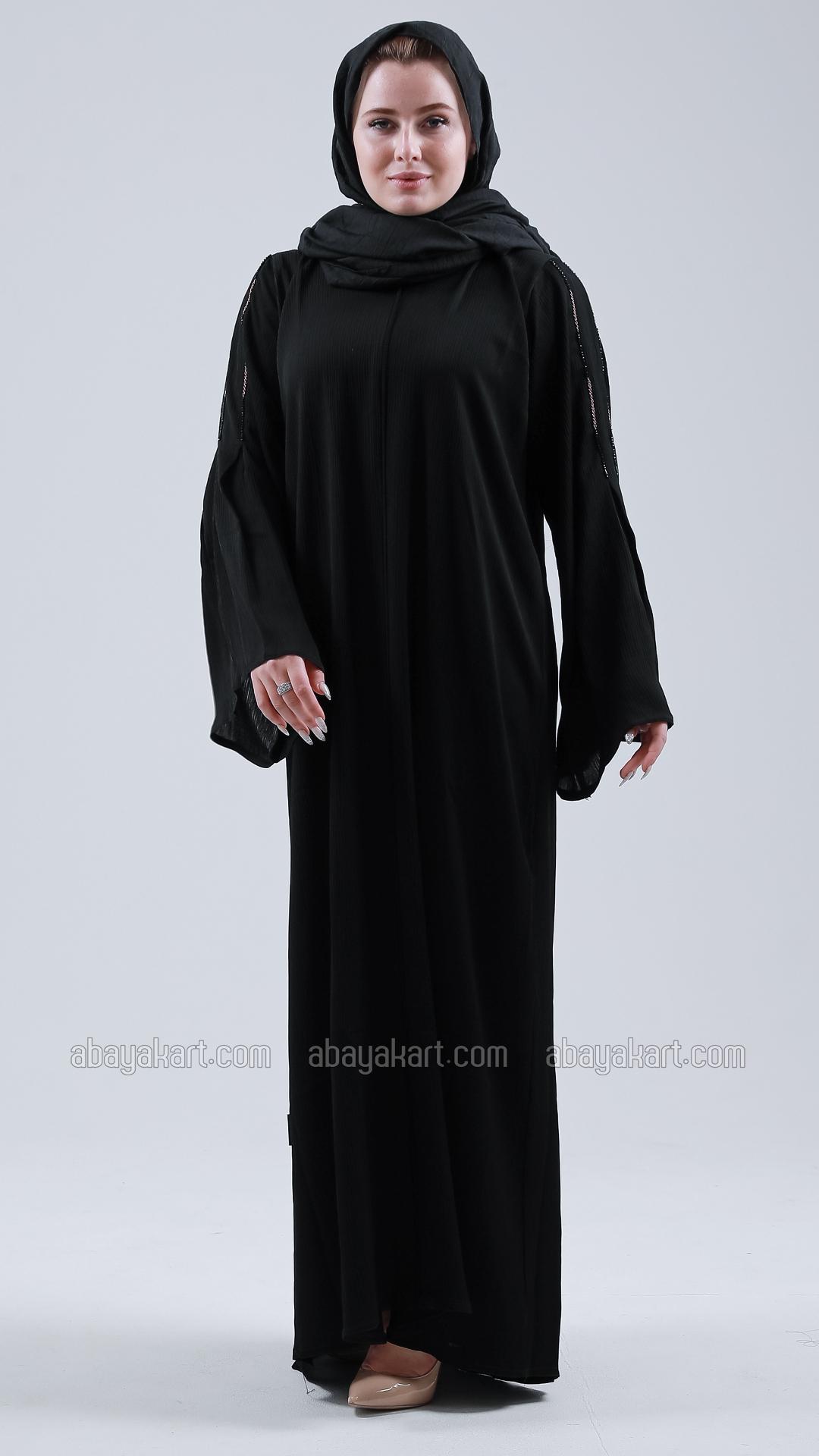 Bulk Black Zoom Abaya with Simple Handwork on the Sleeves