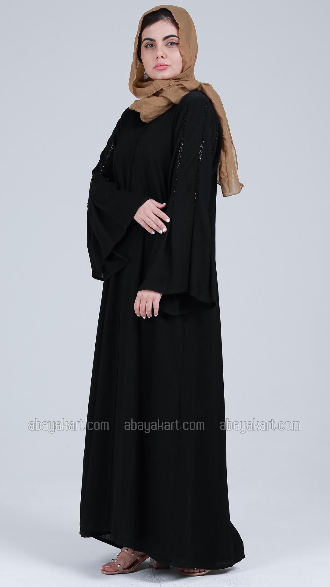 Bulk Zoom Abaya With Handwork On Sleeves And Back In Black