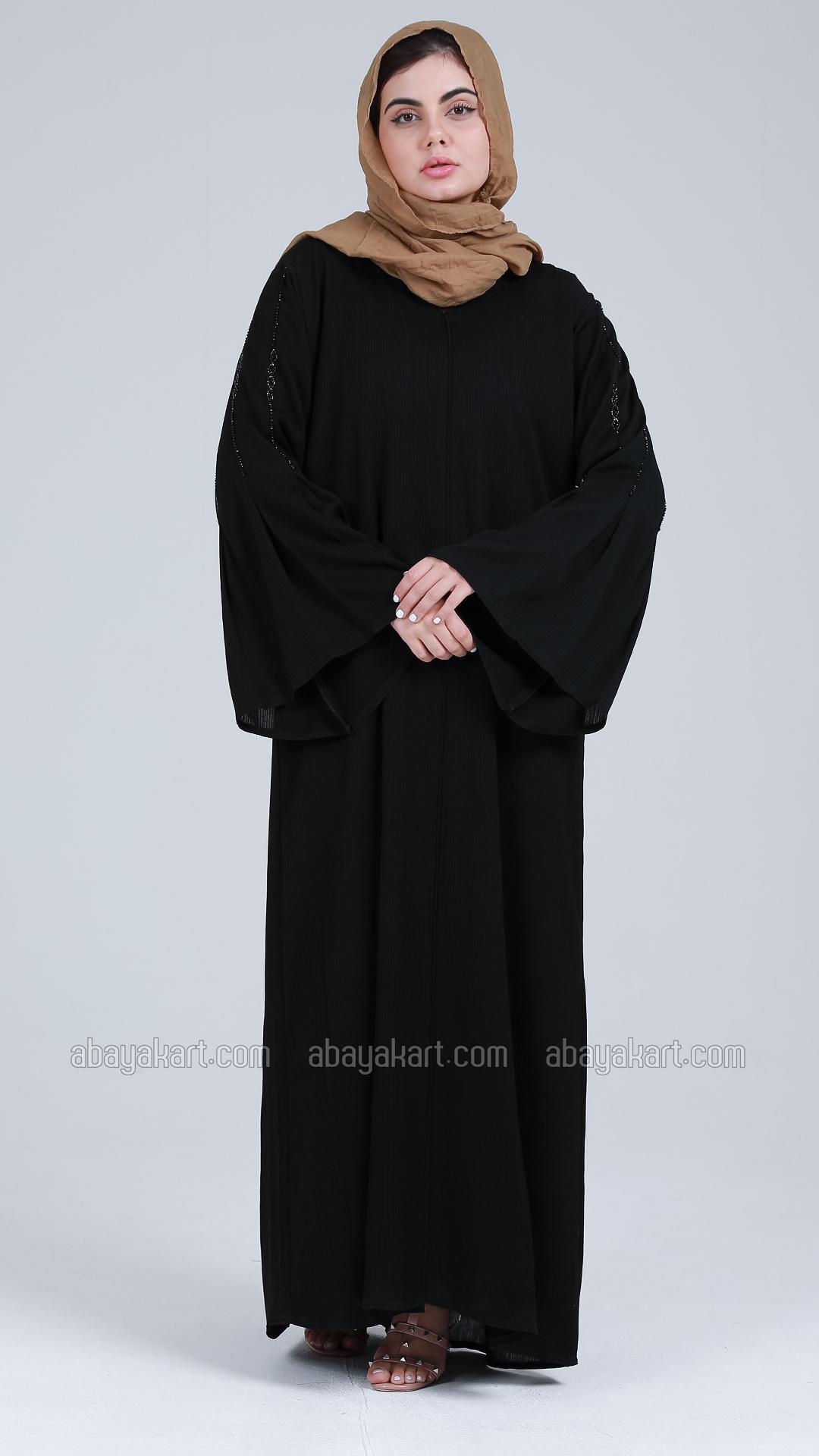 Bulk Zoom Abaya With Handwork On Sleeves And Back In Black