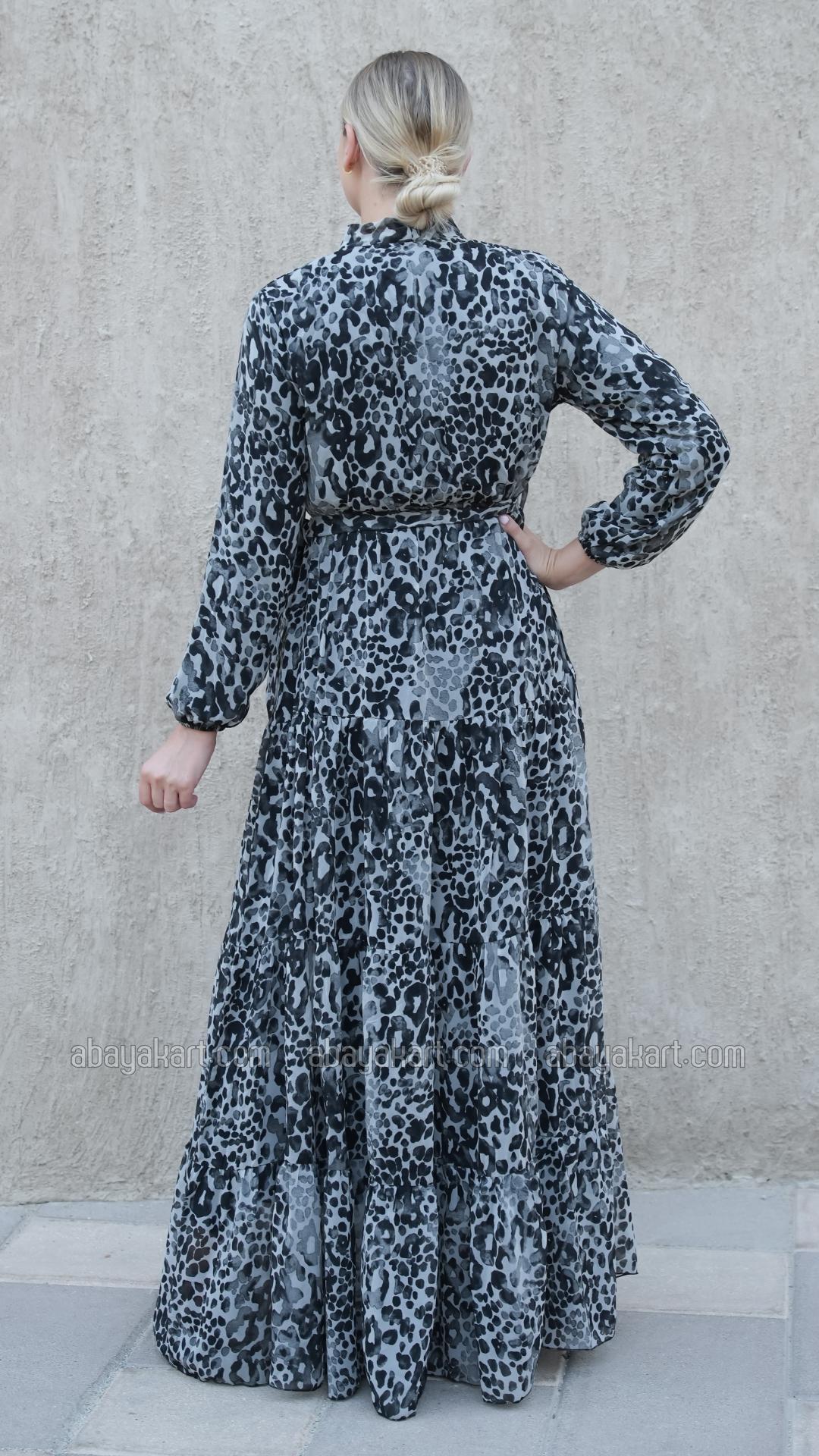 Bulk Tiger Printed Modest Dress In Ash