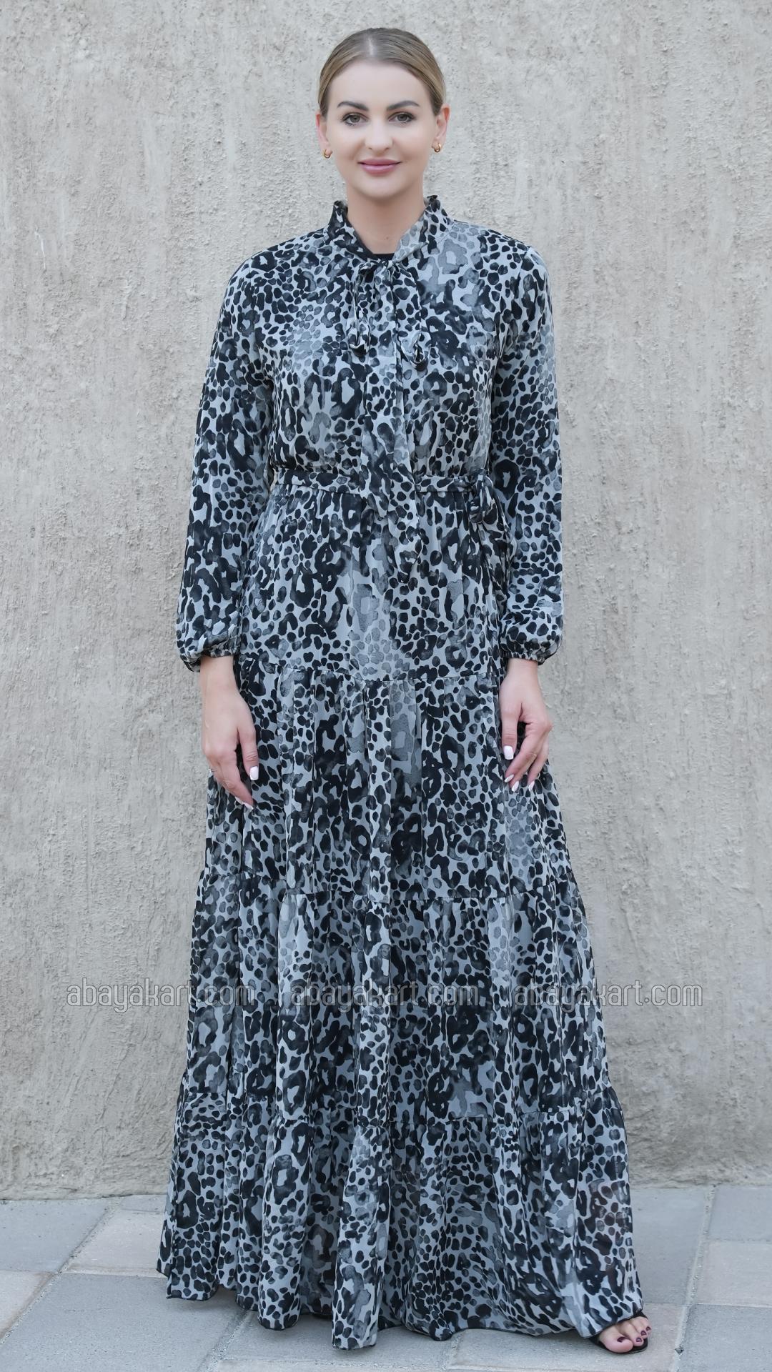 Bulk Tiger Printed Modest Dress In Ash