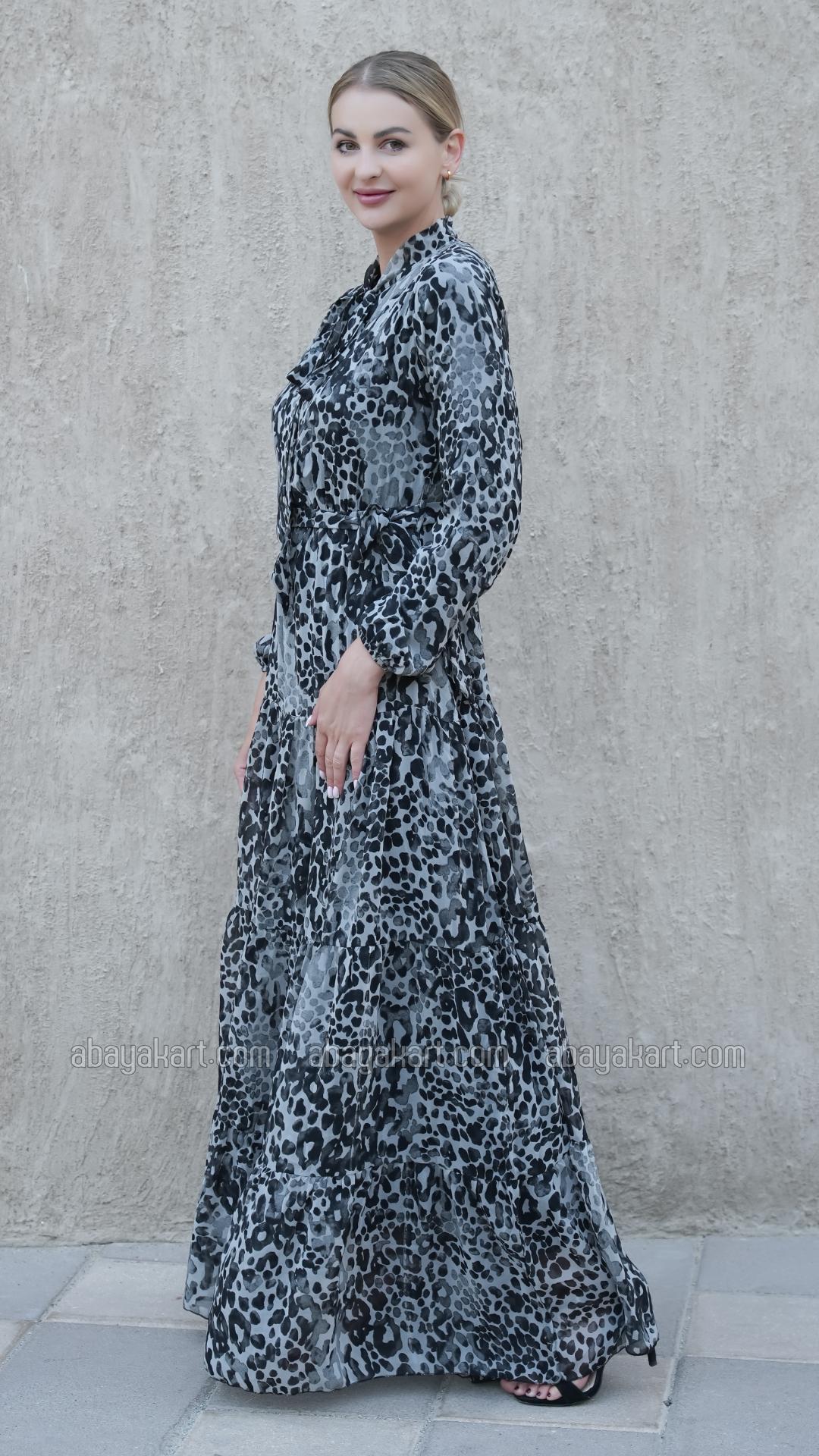 Bulk Tiger Printed Modest Dress In Ash