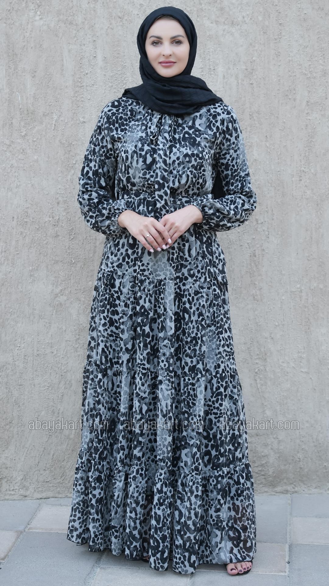 Bulk Tiger Printed Modest Dress In Ash