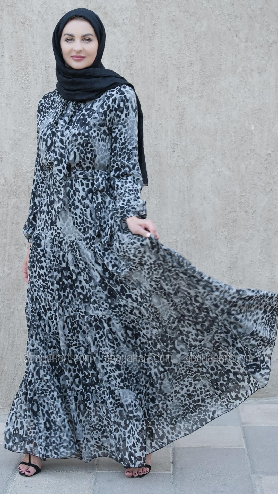 Bulk Tiger Printed Modest Dress In Ash