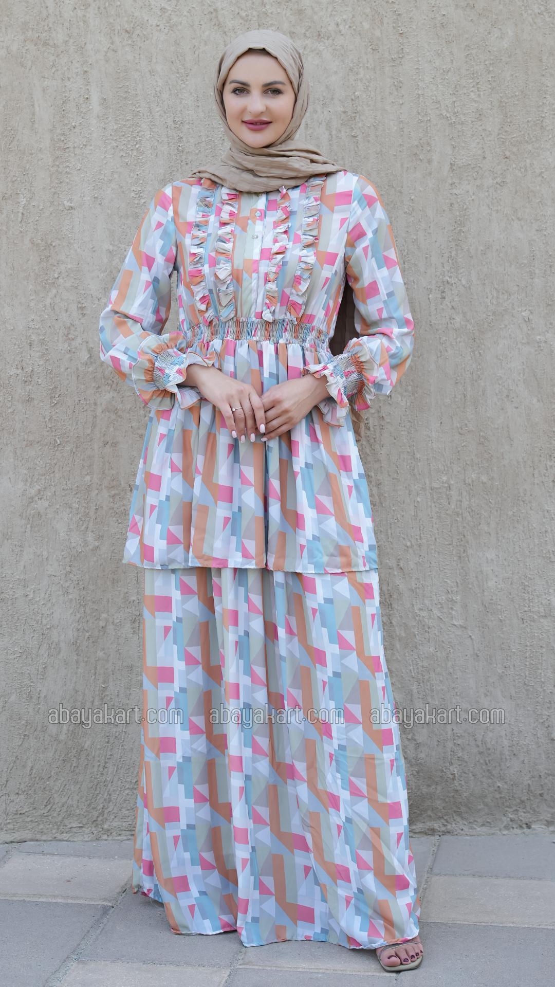 Bulk Elegant Layered Modest Dress with Mosaic Print