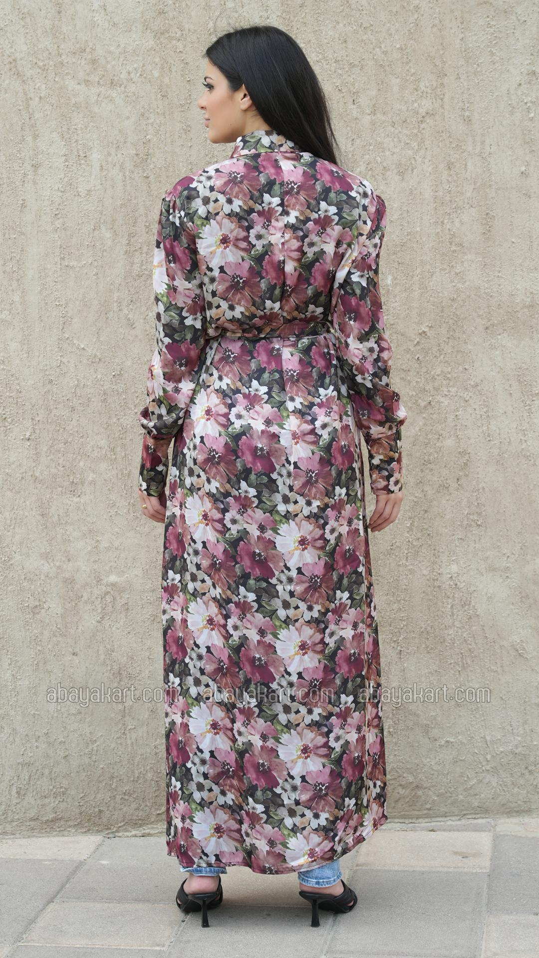 Bulk Front Open Modest Dress with Floral Print