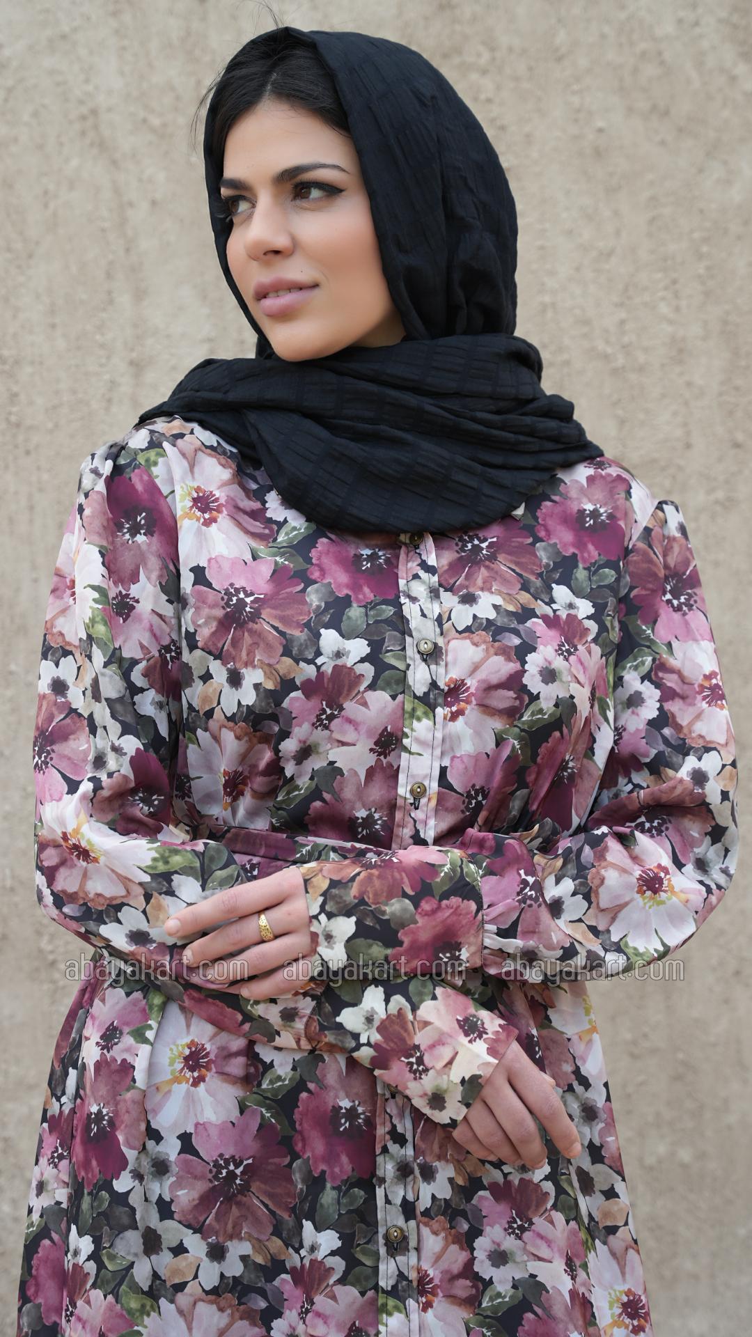 Bulk Front Open Modest Dress with Floral Print