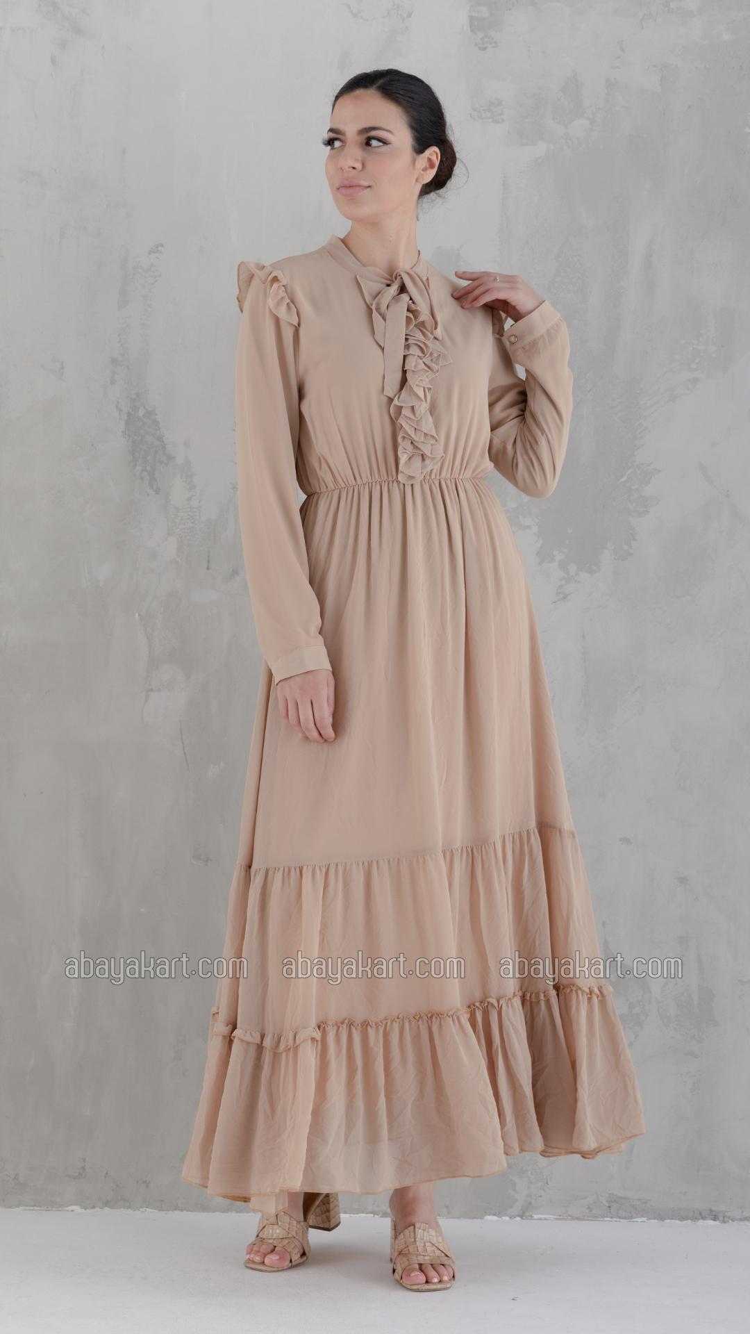 Bulk Nylah Modest Dress In Beige